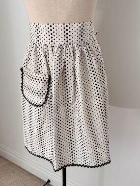 Vintage black-and-white polka dot half apron MCM style